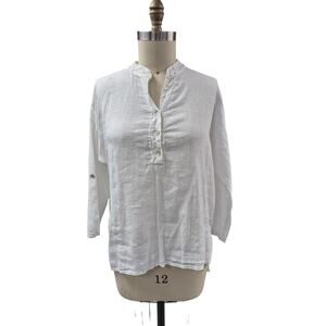 Viola Borghi Italy 100% Linen White Top Abalone Buttons Lace Sz L